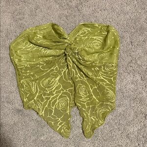 Knot Front Floral Mesh Bandeau Top - Chartreuse Green